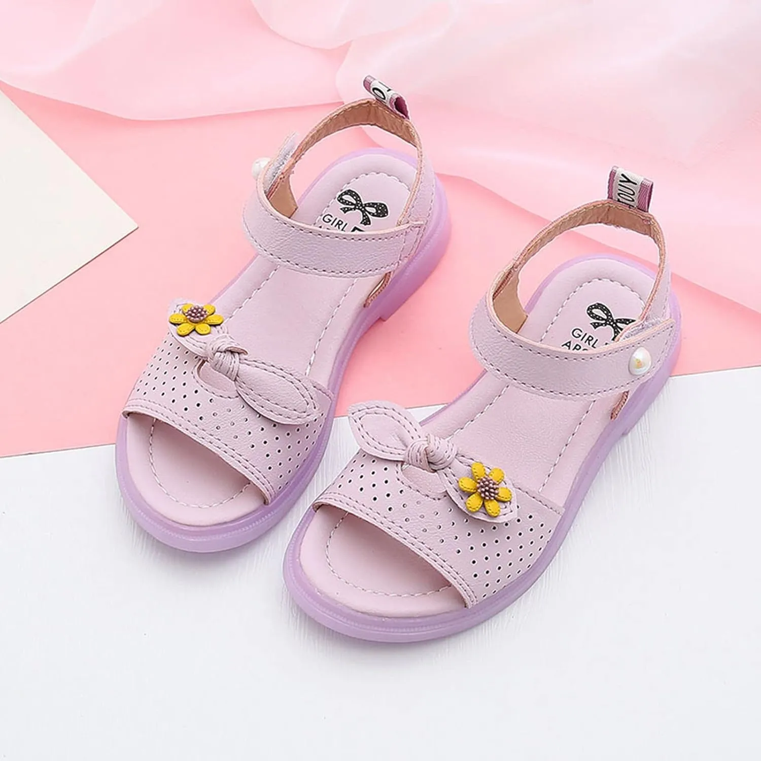 Toddler Girls Sandals Summer Beach Shoe Outdoor Casual Flower Slipper Sole Toddler First Walking Princess Dress Flat (Purple, 3.5-4 Years Toddler)