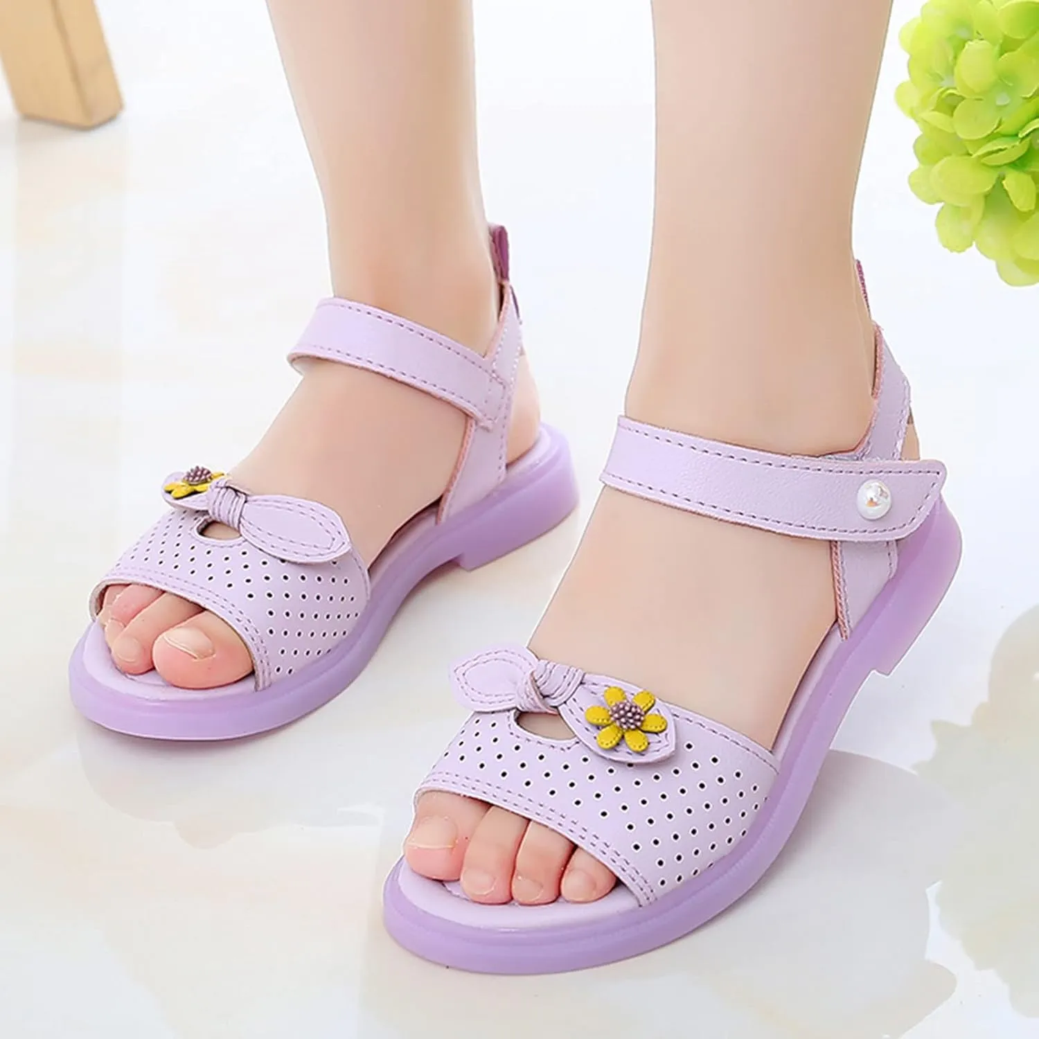 Toddler Girls Sandals Summer Beach Shoe Outdoor Casual Flower Slipper Sole Toddler First Walking Princess Dress Flat (Purple, 3.5-4 Years Toddler)