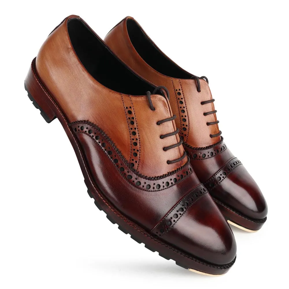 Triple Tone Mirror Gossed Patina Catoe Oxfords With Metal Toe Plate & Commando Sole