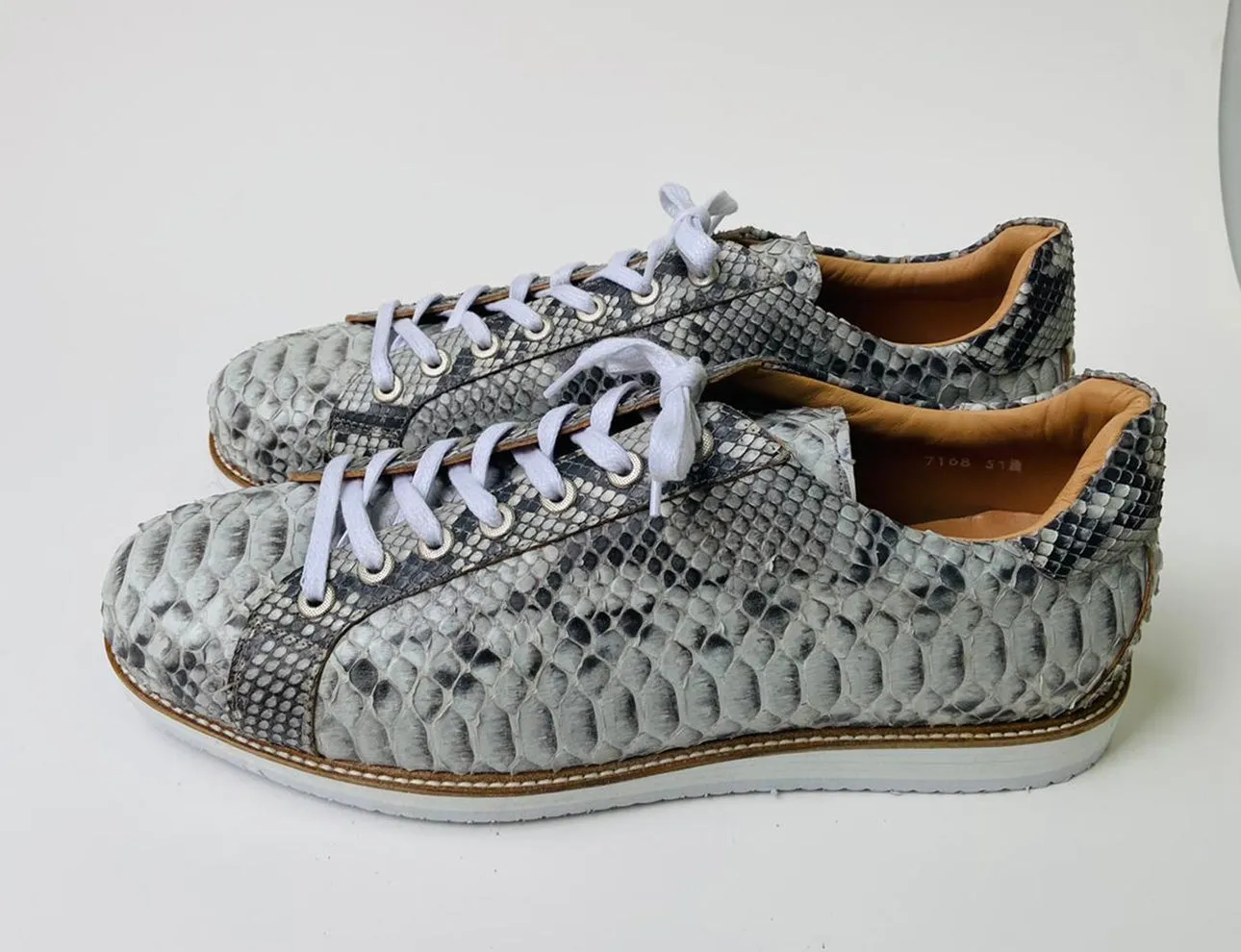 Tucci Di Lusso Mens Special Edition Natural Color Real Python Skin Leather Handmade Luxury Sneakers