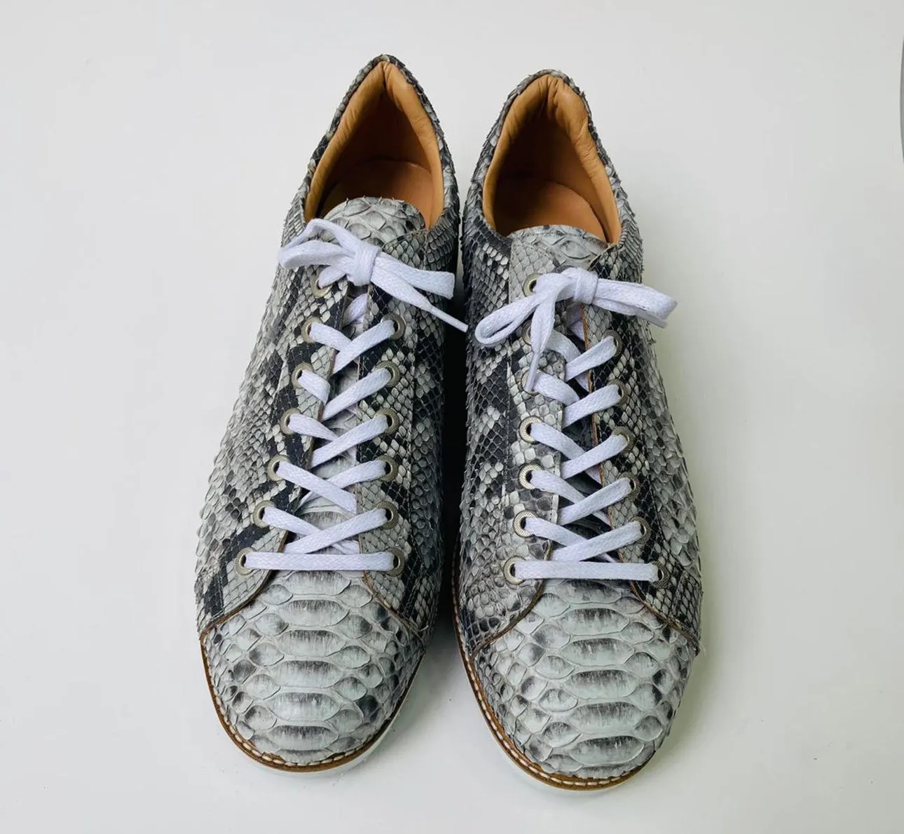 Tucci Di Lusso Mens Special Edition Natural Color Real Python Skin Leather Handmade Luxury Sneakers