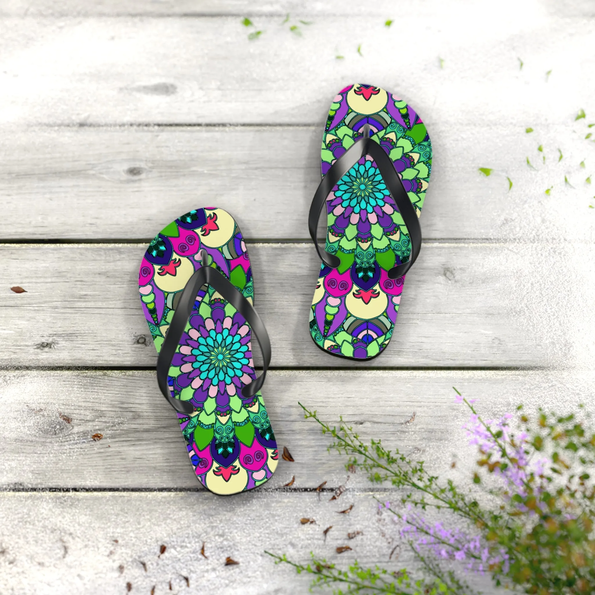 Vibrant Mandala Flip Flops - Colorful & Stylish
