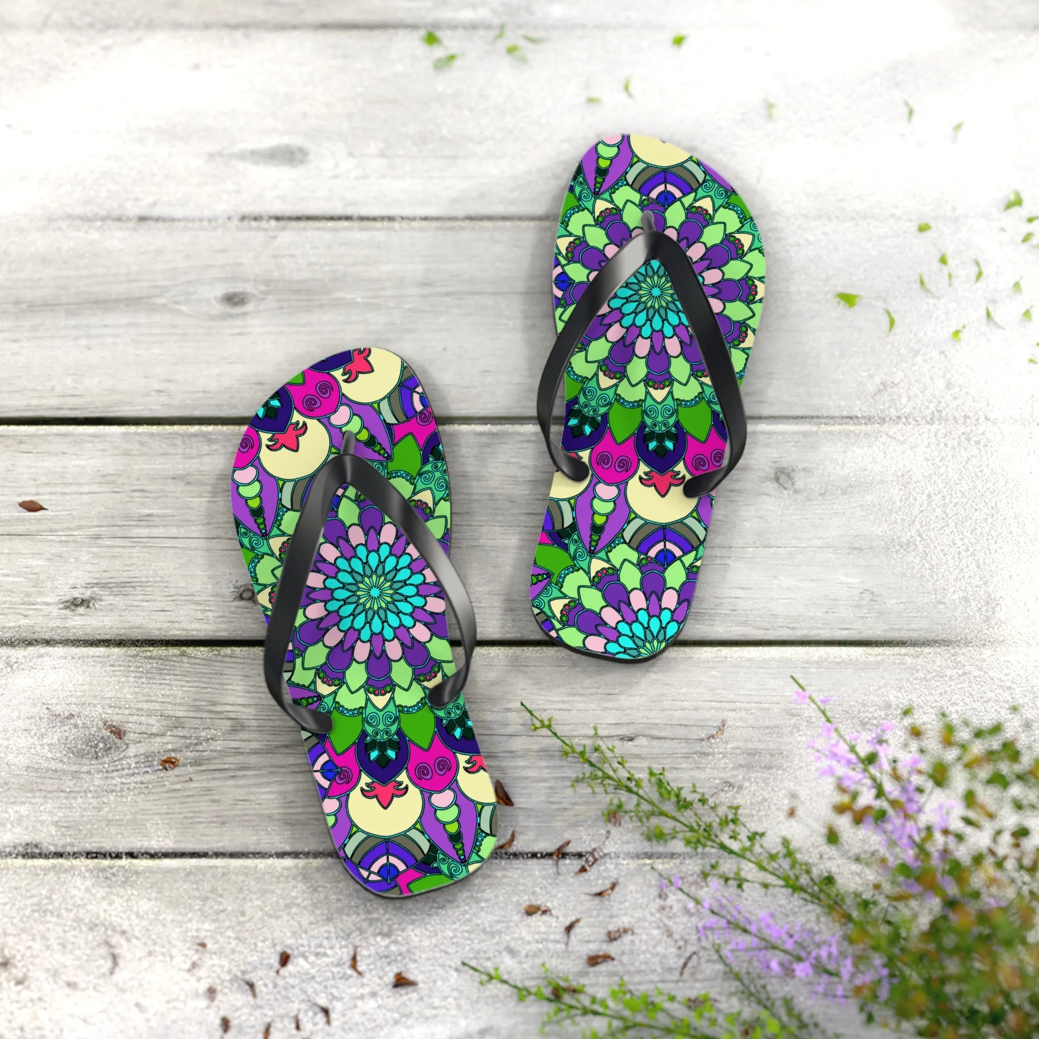 Vibrant Mandala Flip Flops - Colorful & Stylish