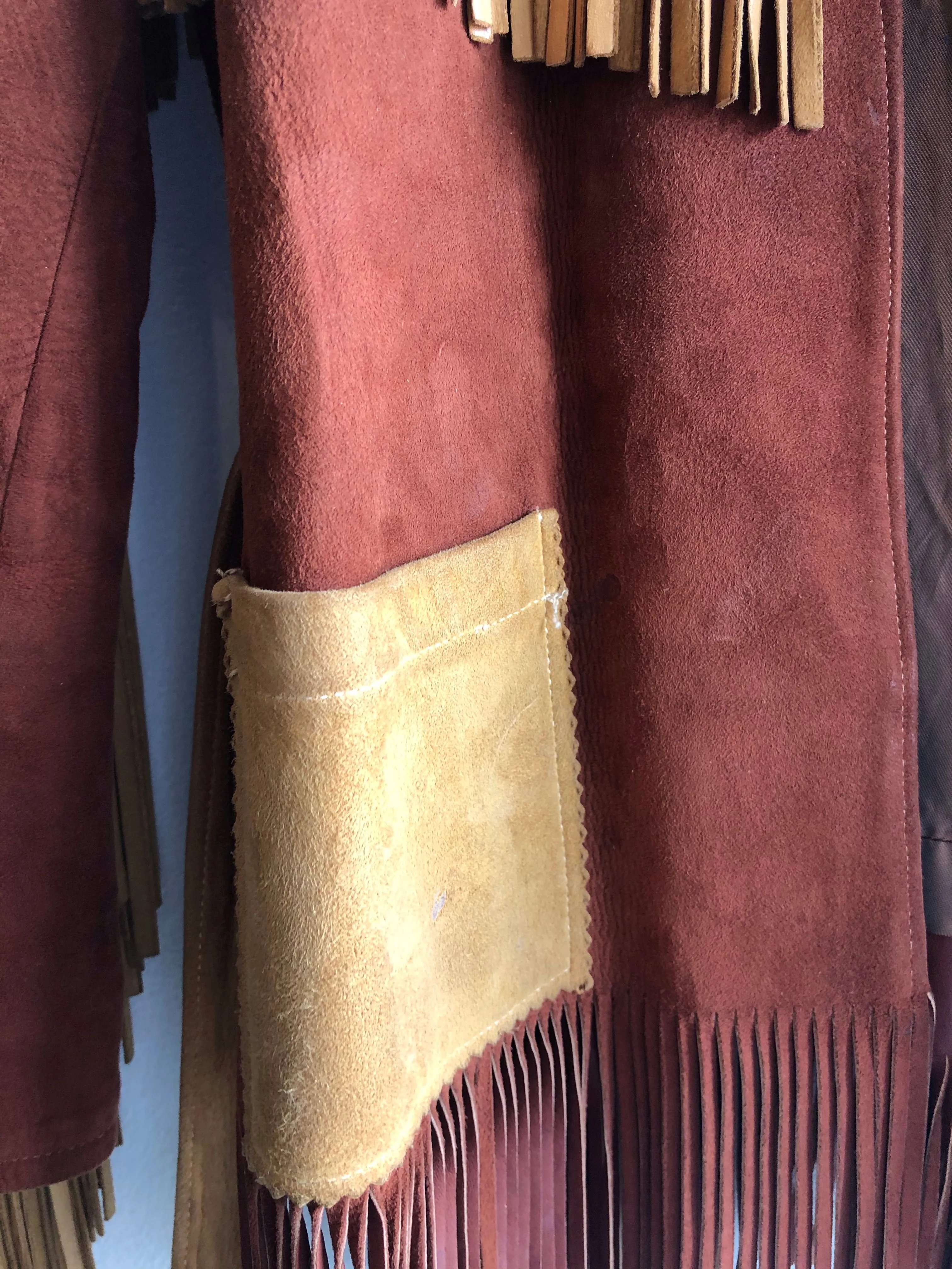Vintage 1950s Tregos Two-Tone Belted Fringe Jacket