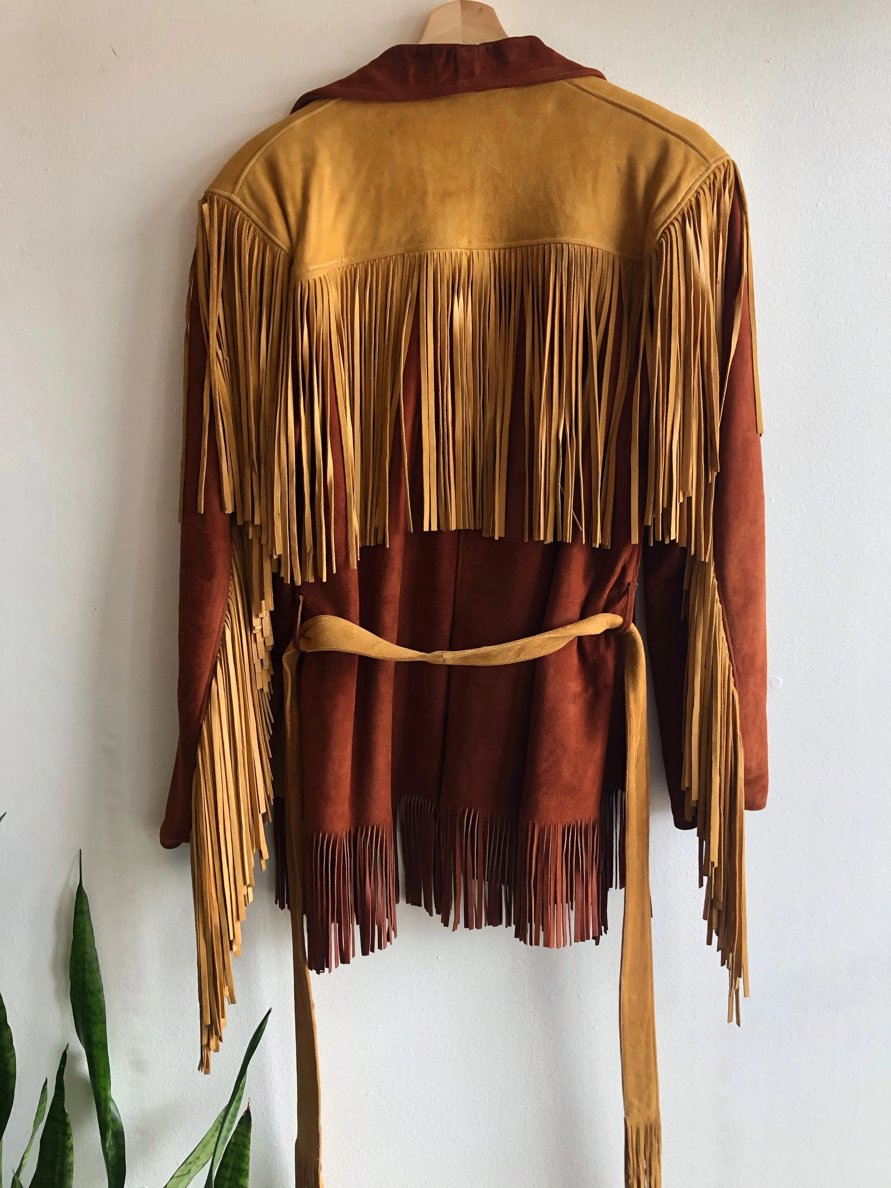 Vintage 1950s Tregos Two-Tone Belted Fringe Jacket