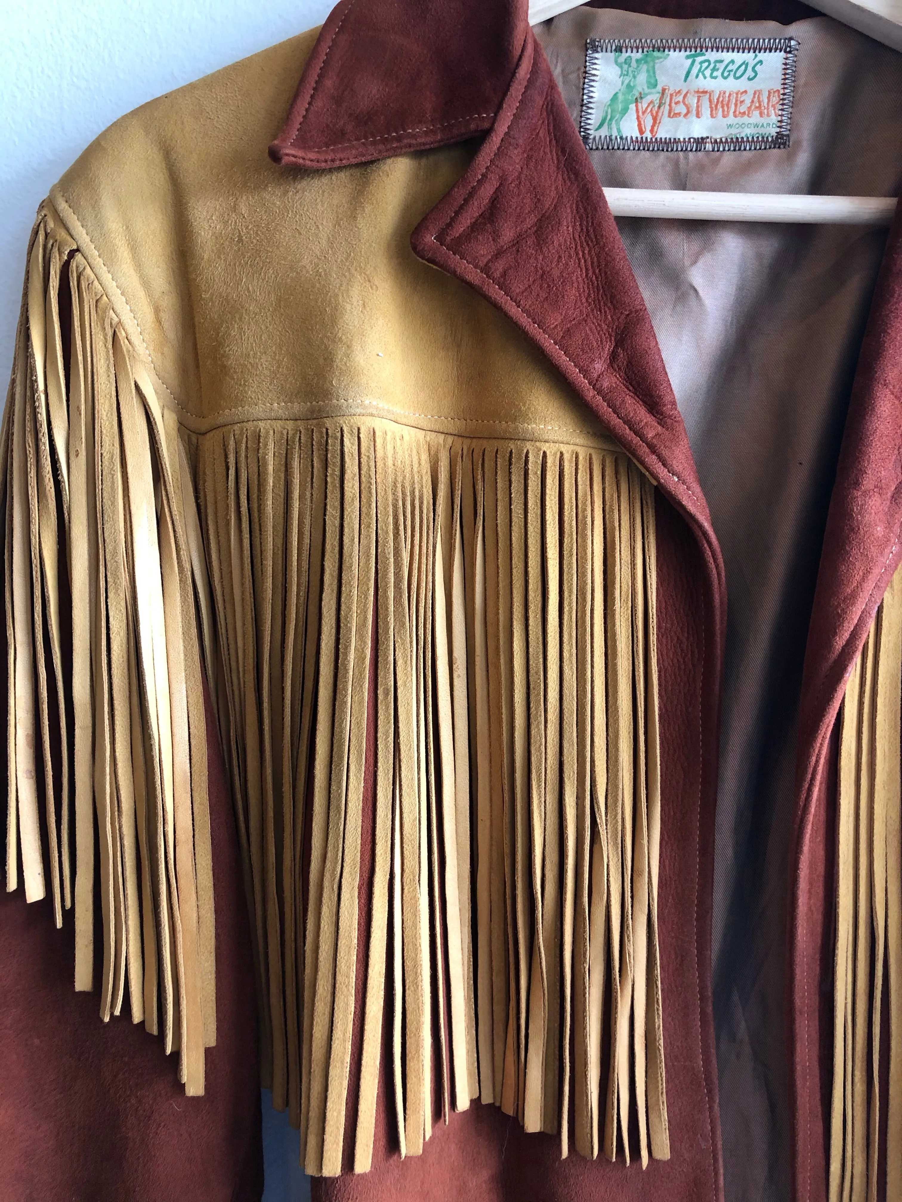 Vintage 1950s Tregos Two-Tone Belted Fringe Jacket
