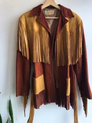 Vintage 1950s Tregos Two-Tone Belted Fringe Jacket