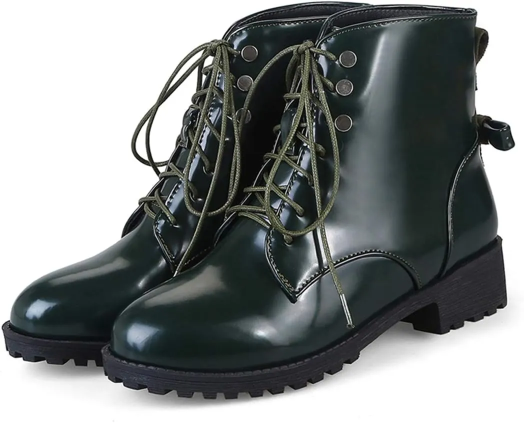 VOKLIN Women's Fashion Lace Up Dressy Ankle Boots Waterproof Rain Platform Low Heel Booties Combat Short Boot