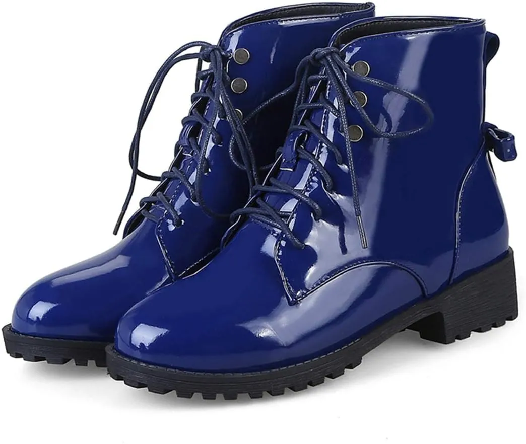 VOKLIN Women's Fashion Lace Up Dressy Ankle Boots Waterproof Rain Platform Low Heel Booties Combat Short Boot