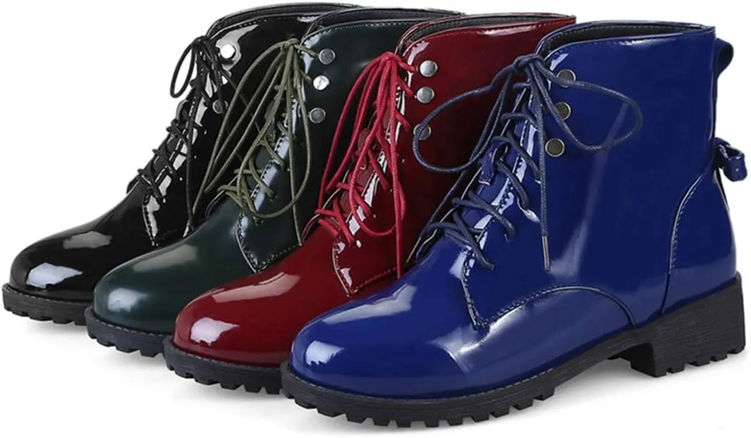VOKLIN Women's Fashion Lace Up Dressy Ankle Boots Waterproof Rain Platform Low Heel Booties Combat Short Boot
