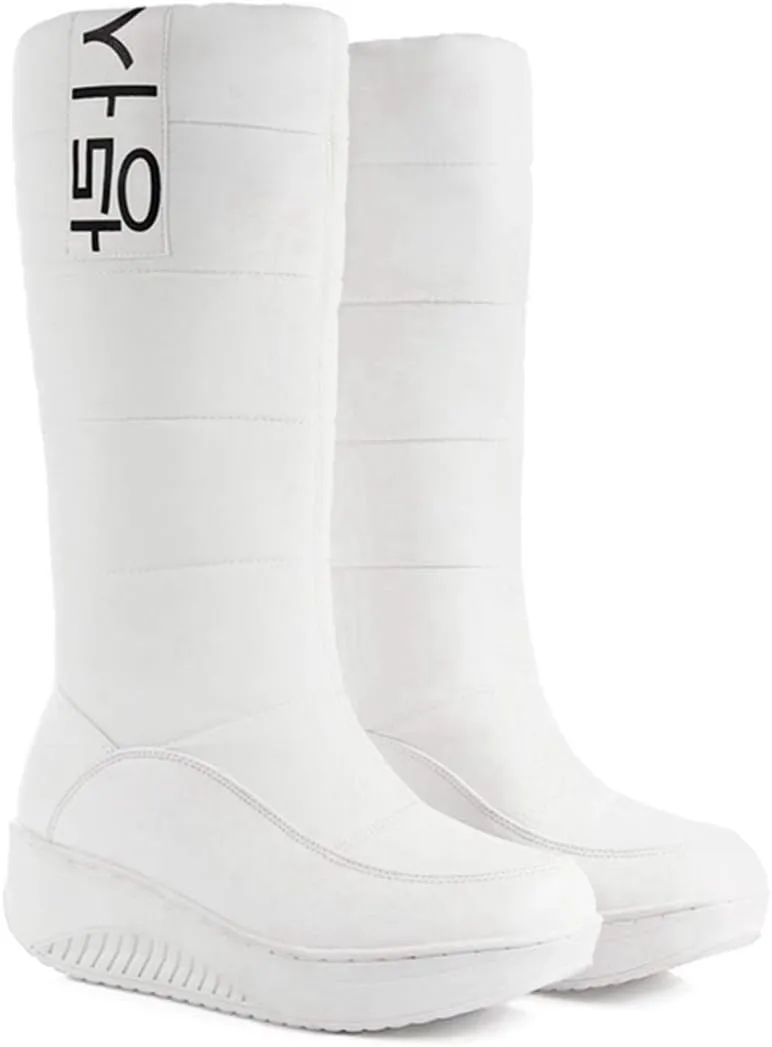 VOKLIN Women's Fashion Waterproof Rain Snow Boots Mid Wide Calf Winter Warm Fur Lined Cold Weather Snow Boot
