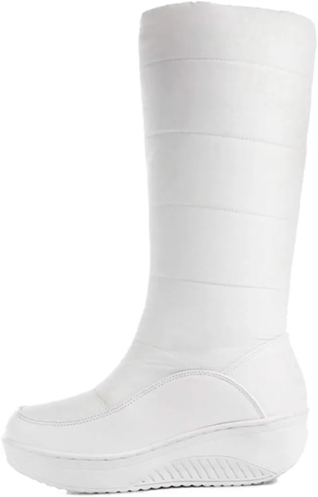 VOKLIN Women's Fashion Waterproof Rain Snow Boots Mid Wide Calf Winter Warm Fur Lined Cold Weather Snow Boot