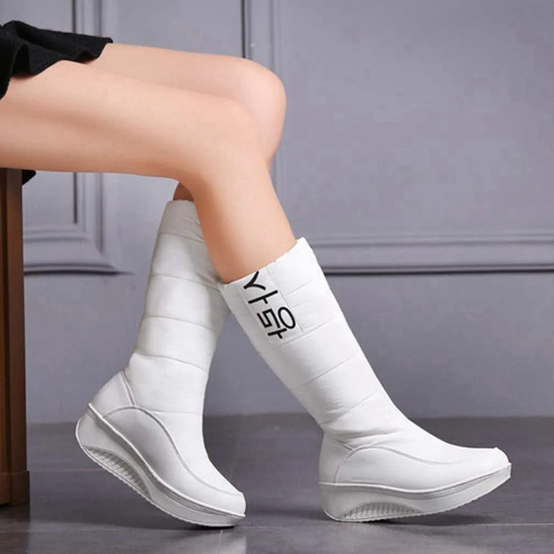 VOKLIN Women's Fashion Waterproof Rain Snow Boots Mid Wide Calf Winter Warm Fur Lined Cold Weather Snow Boot
