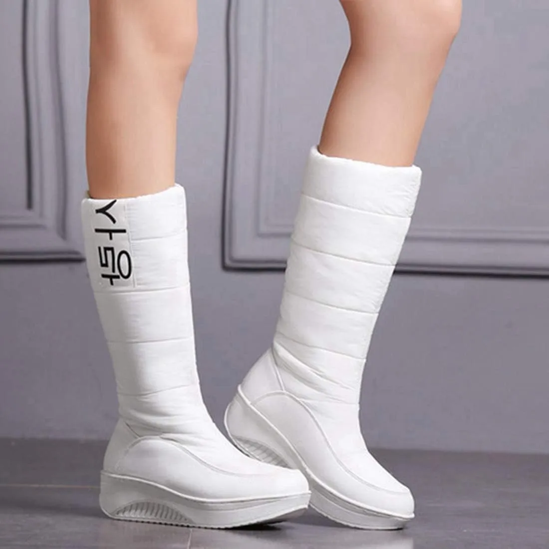VOKLIN Women's Fashion Waterproof Rain Snow Boots Mid Wide Calf Winter Warm Fur Lined Cold Weather Snow Boot