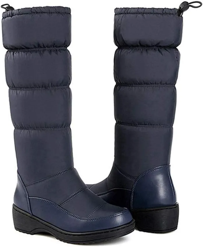 VOKLIN Women's Winter Mid Calf Snow Boots Waterproof Rain Fur Lined Elastic Platform Cold Weather Snow Boot