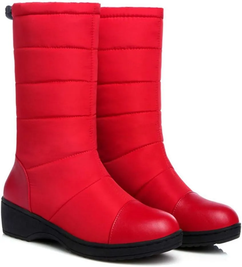 VOKLIN Women's Winter Mid Calf Snow Boots Waterproof Rain Fur Lined Elastic Platform Cold Weather Snow Boot
