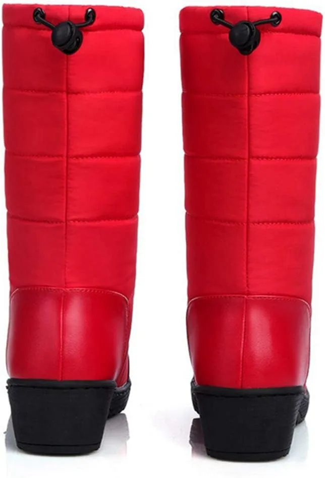 VOKLIN Women's Winter Mid Calf Snow Boots Waterproof Rain Fur Lined Elastic Platform Cold Weather Snow Boot