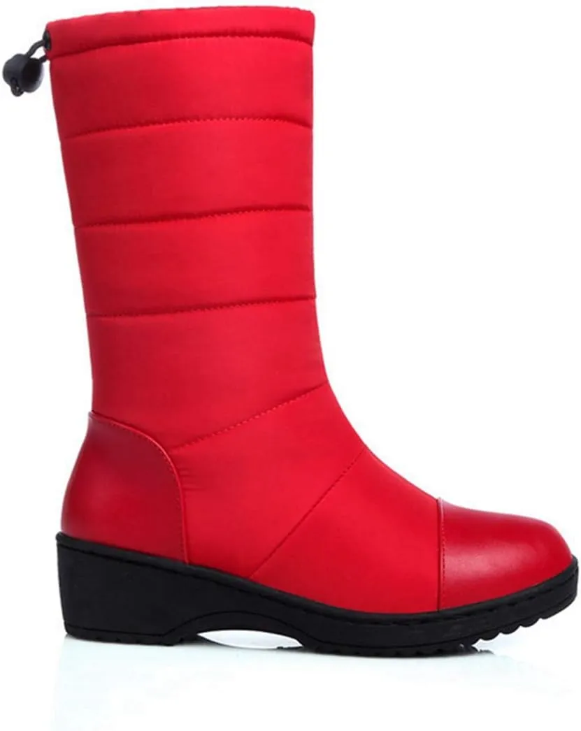 VOKLIN Women's Winter Mid Calf Snow Boots Waterproof Rain Fur Lined Elastic Platform Cold Weather Snow Boot