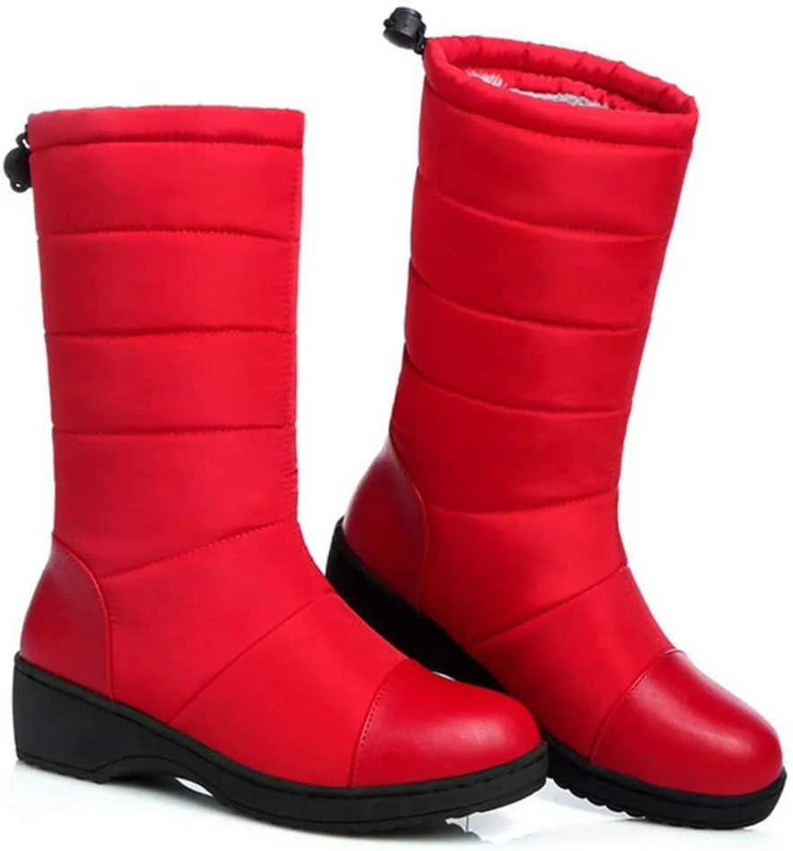 VOKLIN Women's Winter Mid Calf Snow Boots Waterproof Rain Fur Lined Elastic Platform Cold Weather Snow Boot