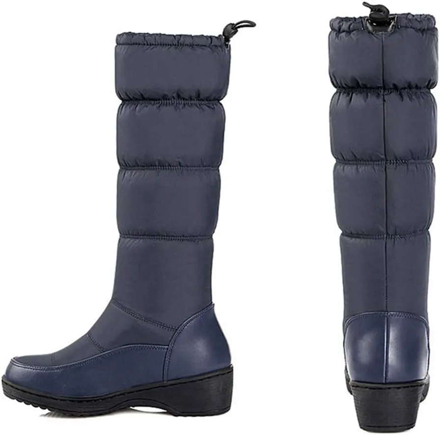 VOKLIN Women's Winter Mid Calf Snow Boots Waterproof Rain Fur Lined Elastic Platform Cold Weather Snow Boot