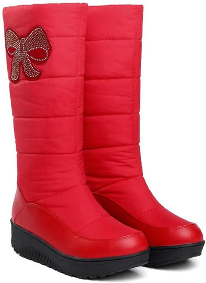 VOKLIN Women's Winter Mid Wide Calf Snow Boots Waterproof Rain Warm Fur Lined Fashion Cold Weather Snow Boot