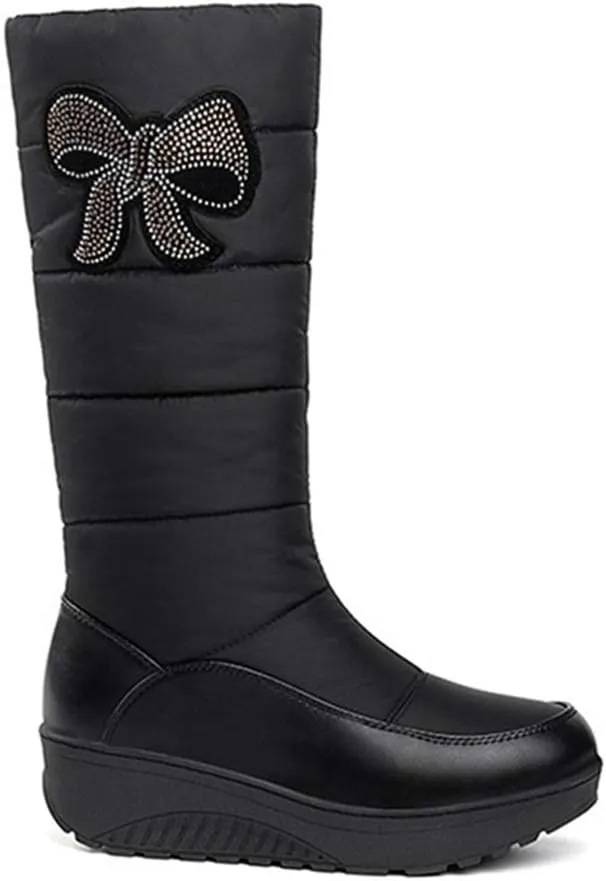 VOKLIN Women's Winter Mid Wide Calf Snow Boots Waterproof Rain Warm Fur Lined Fashion Cold Weather Snow Boot