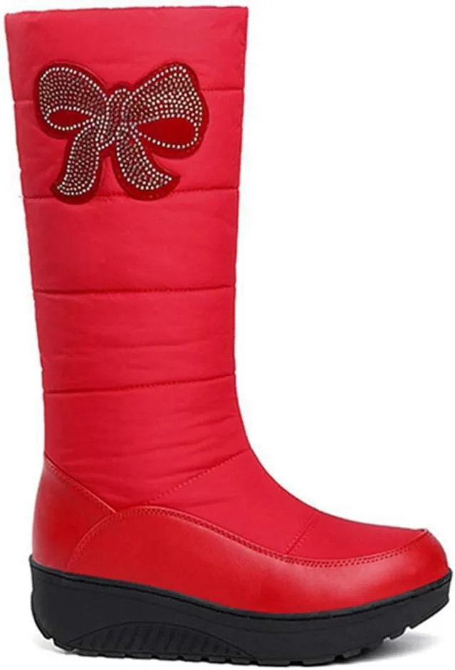 VOKLIN Women's Winter Mid Wide Calf Snow Boots Waterproof Rain Warm Fur Lined Fashion Cold Weather Snow Boot