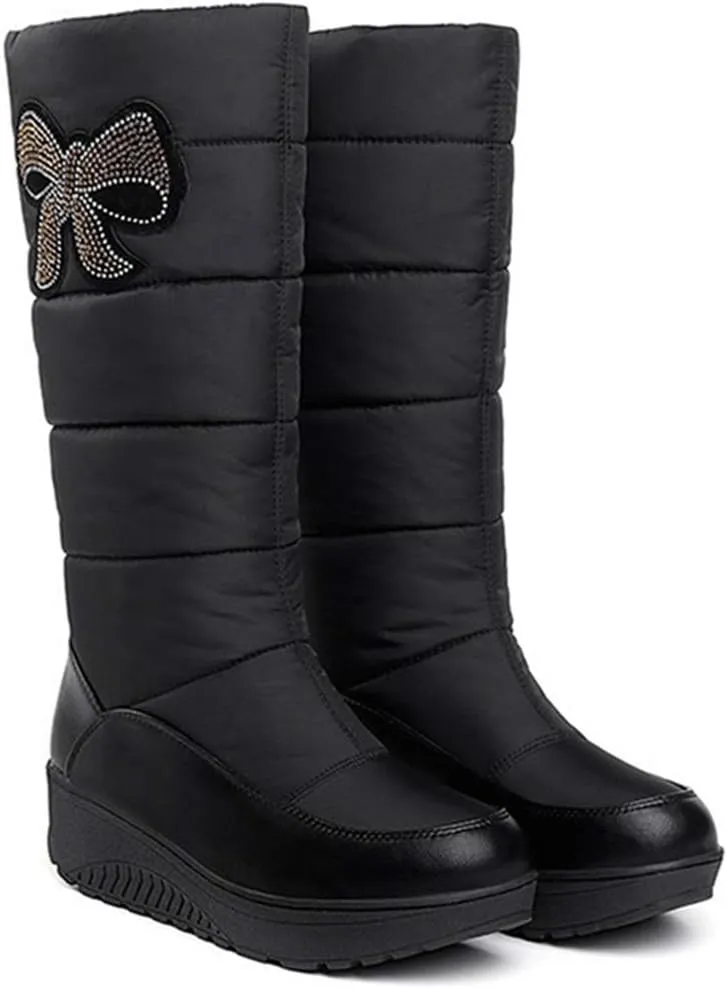VOKLIN Women's Winter Mid Wide Calf Snow Boots Waterproof Rain Warm Fur Lined Fashion Cold Weather Snow Boot