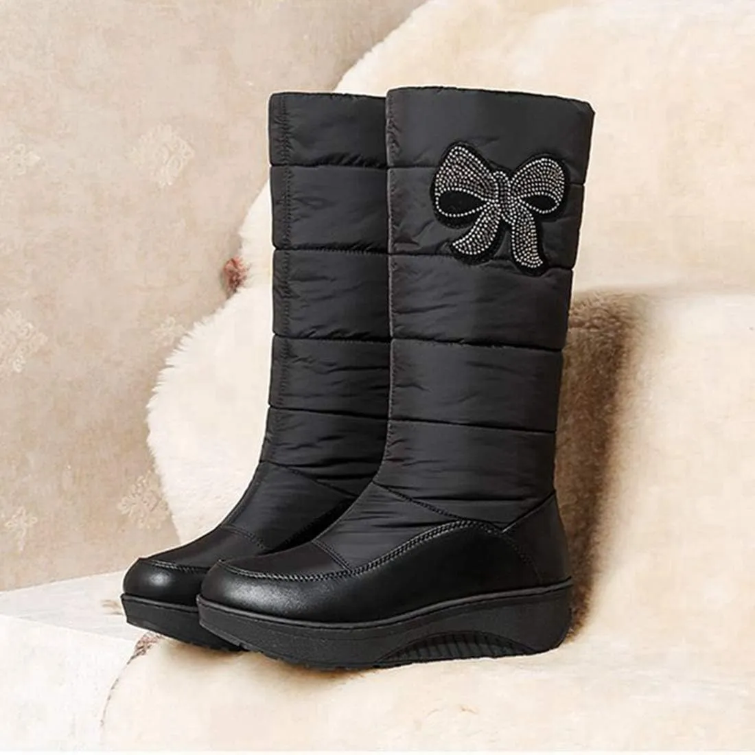 VOKLIN Women's Winter Mid Wide Calf Snow Boots Waterproof Rain Warm Fur Lined Fashion Cold Weather Snow Boot