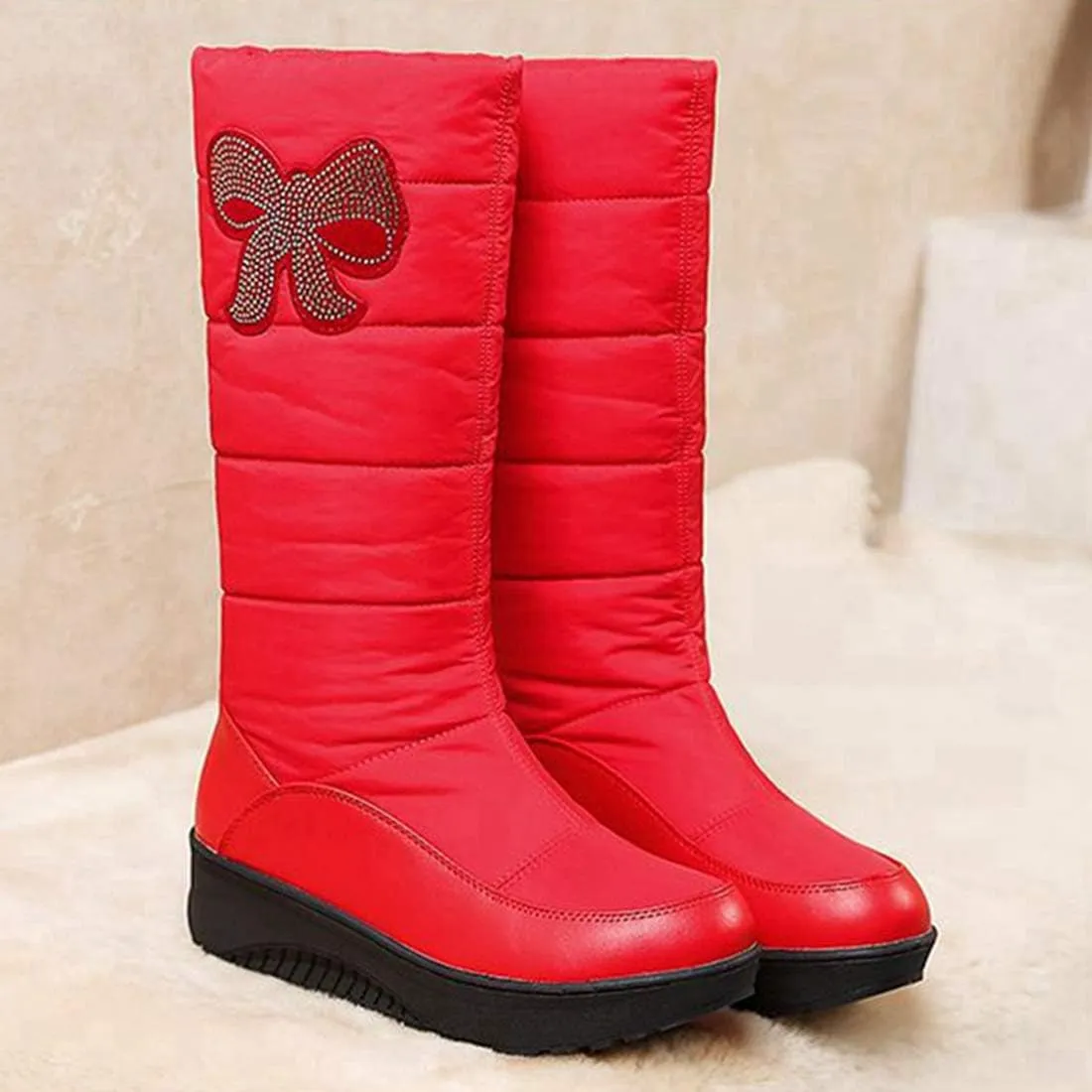 VOKLIN Women's Winter Mid Wide Calf Snow Boots Waterproof Rain Warm Fur Lined Fashion Cold Weather Snow Boot