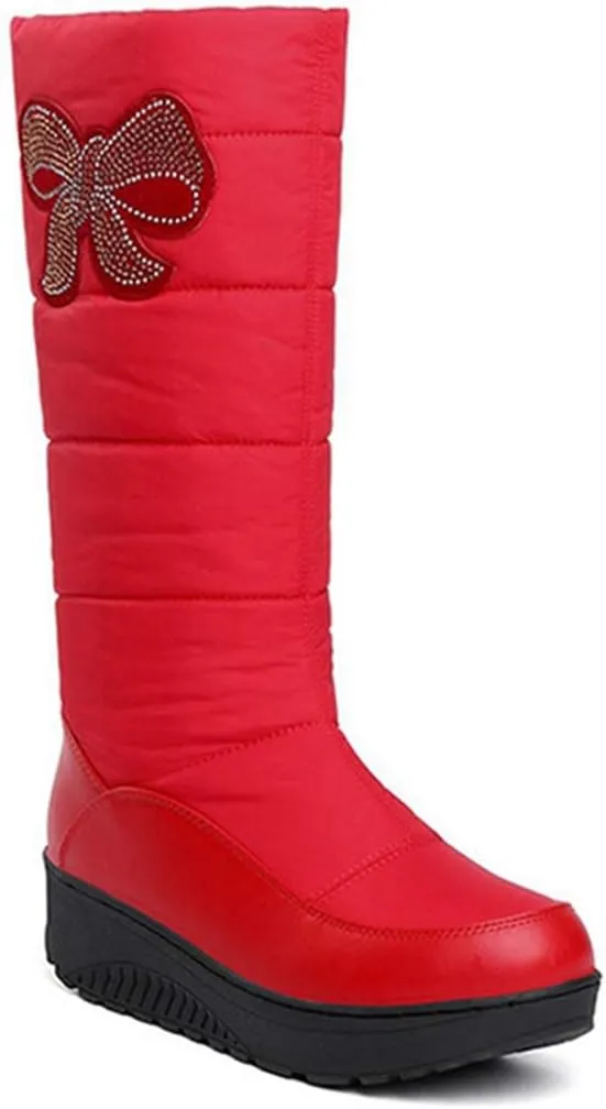 VOKLIN Women's Winter Mid Wide Calf Snow Boots Waterproof Rain Warm Fur Lined Fashion Cold Weather Snow Boot