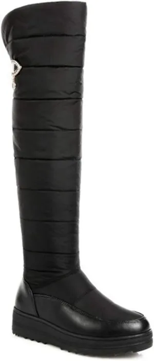 VOKLIN Women's Winter Over The Knee Thigh High Snow Boots Waterproof Rain Fur Lined Warm Wide Calf Snow Boot