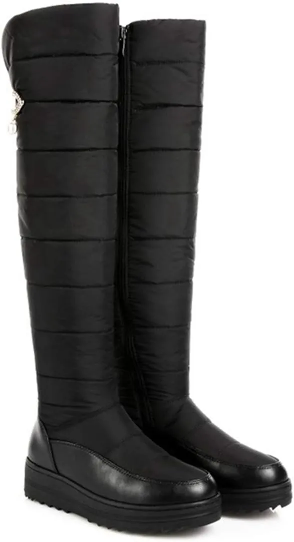 VOKLIN Women's Winter Over The Knee Thigh High Snow Boots Waterproof Rain Fur Lined Warm Wide Calf Snow Boot