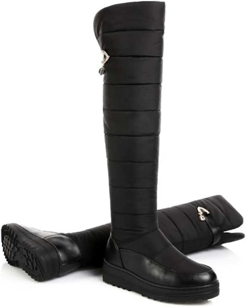 VOKLIN Women's Winter Over The Knee Thigh High Snow Boots Waterproof Rain Fur Lined Warm Wide Calf Snow Boot