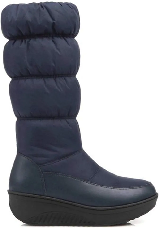 VOKLIN Women's Winter Waterproof Rain Snow Boots Mid Calf Platform Zipper Fur Lined Cold Weather Snow Boot