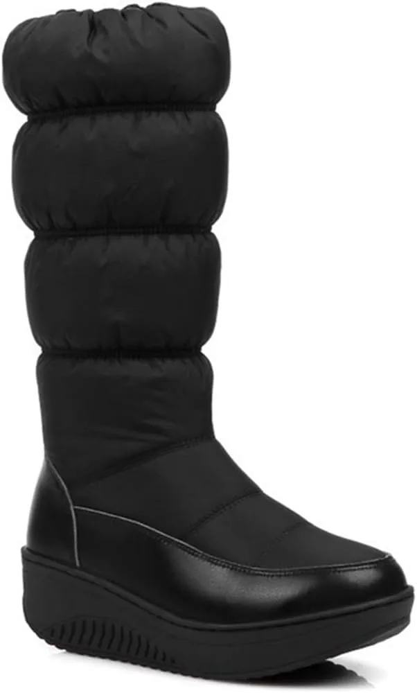 VOKLIN Women's Winter Waterproof Rain Snow Boots Mid Calf Platform Zipper Fur Lined Cold Weather Snow Boot