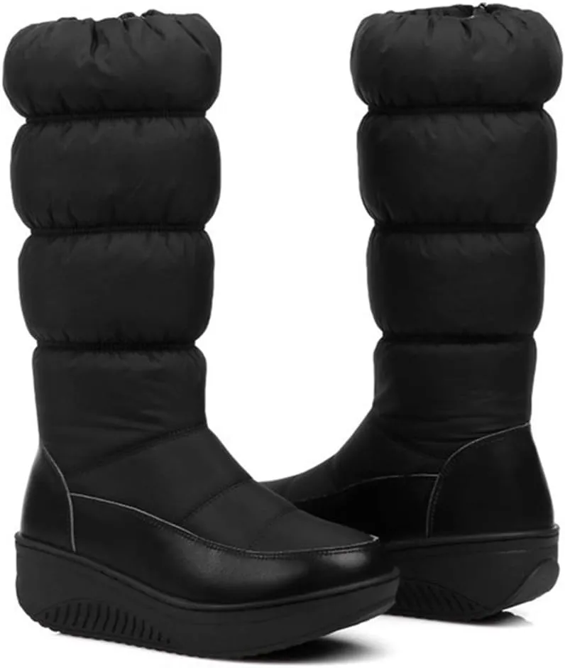 VOKLIN Women's Winter Waterproof Rain Snow Boots Mid Calf Platform Zipper Fur Lined Cold Weather Snow Boot