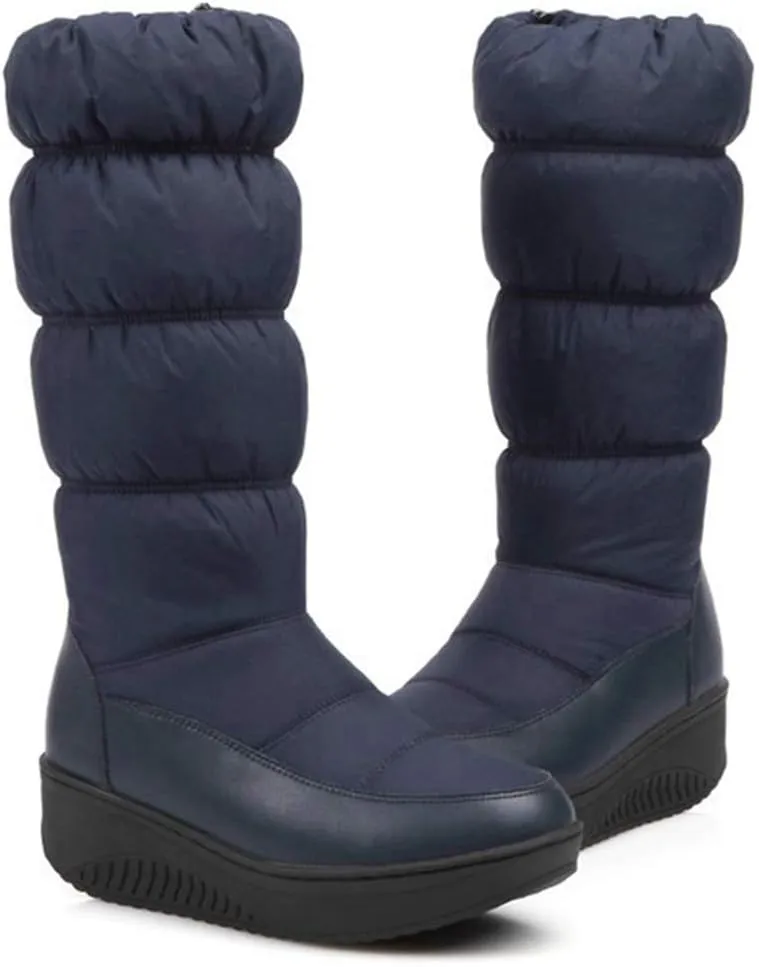 VOKLIN Women's Winter Waterproof Rain Snow Boots Mid Calf Platform Zipper Fur Lined Cold Weather Snow Boot