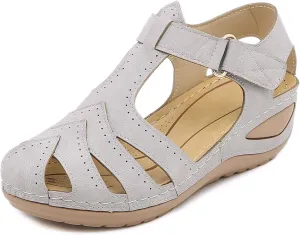 Wedge Sandals for Women Breathable Summer Closed Toe Sandals Dressy Casual Hollow Out Orthopedic Shoes with Arch Support Comfort Ankle Strap Slip On Platform Sandal