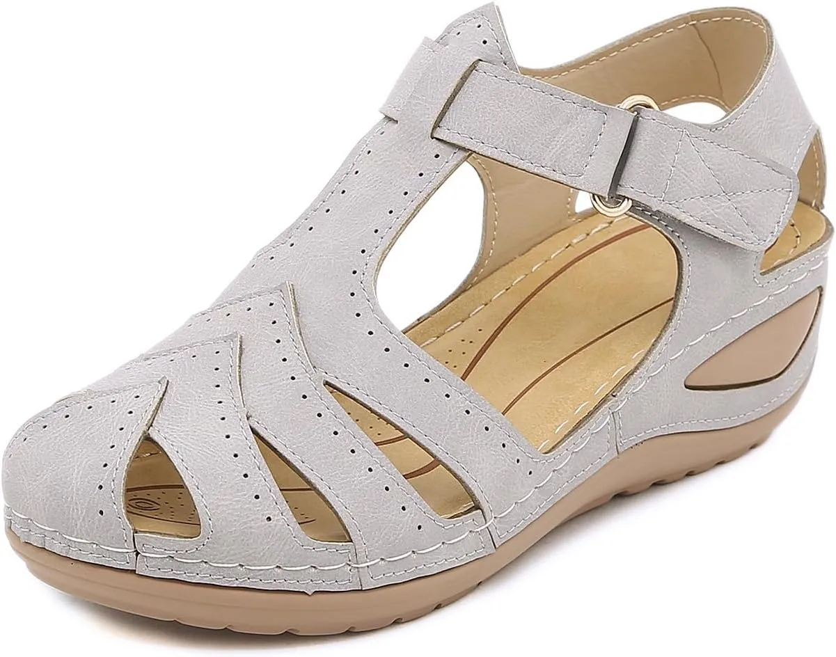 Wedge Sandals for Women Breathable Summer Closed Toe Sandals Dressy Casual Hollow Out Orthopedic Shoes with Arch Support Comfort Ankle Strap Slip On Platform Sandal