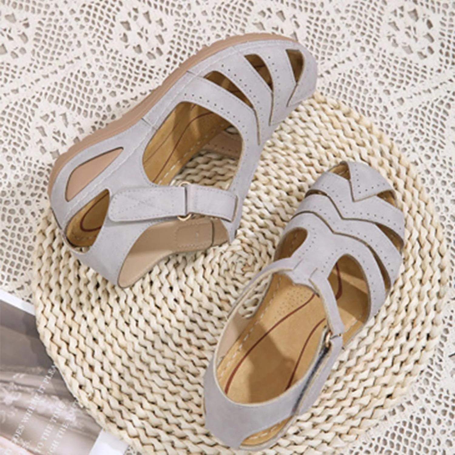 Wedge Sandals for Women Breathable Summer Closed Toe Sandals Dressy Casual Hollow Out Orthopedic Shoes with Arch Support Comfort Ankle Strap Slip On Platform Sandal