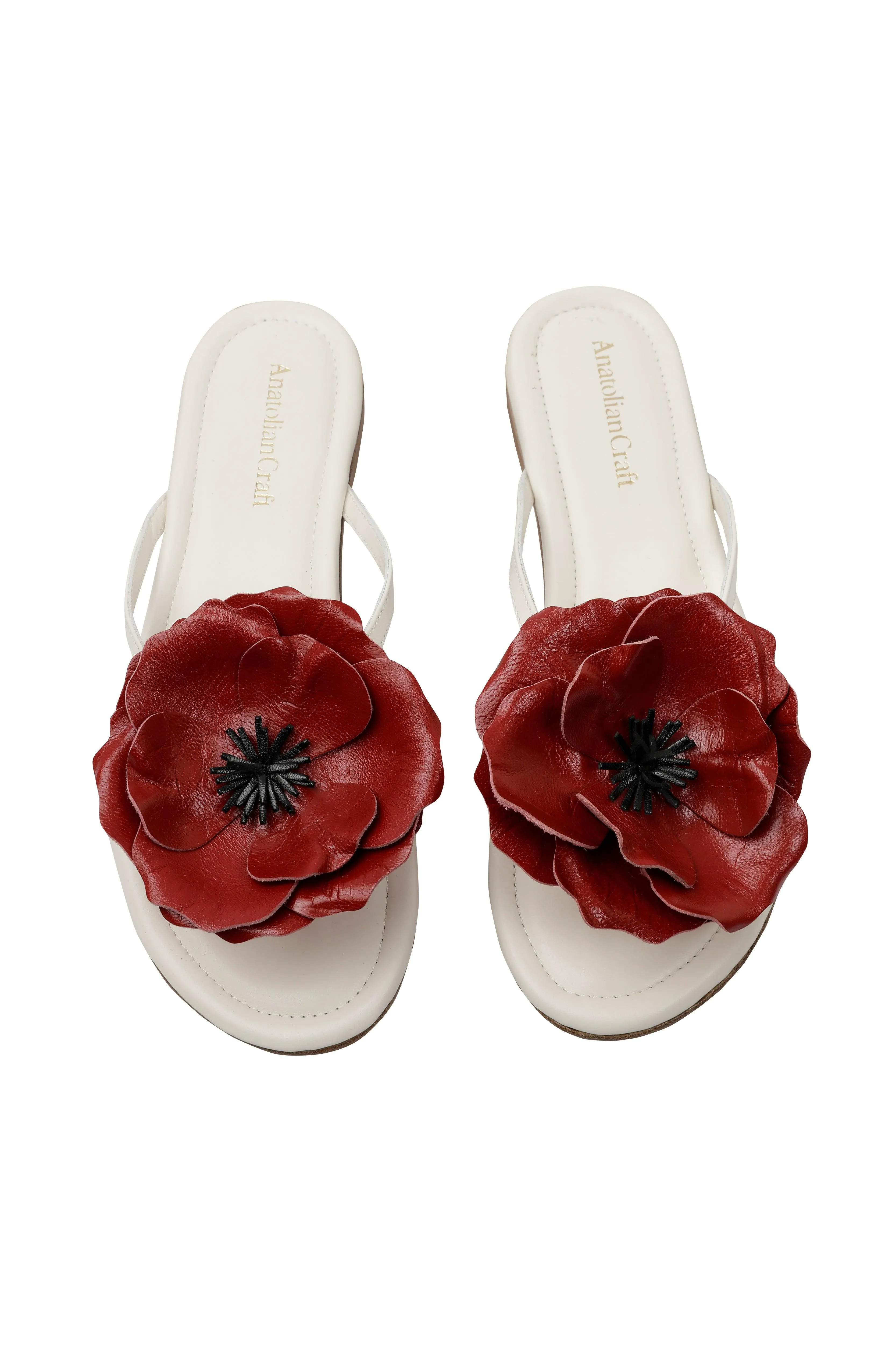 Whispering Poppies - Leather Flip Flops