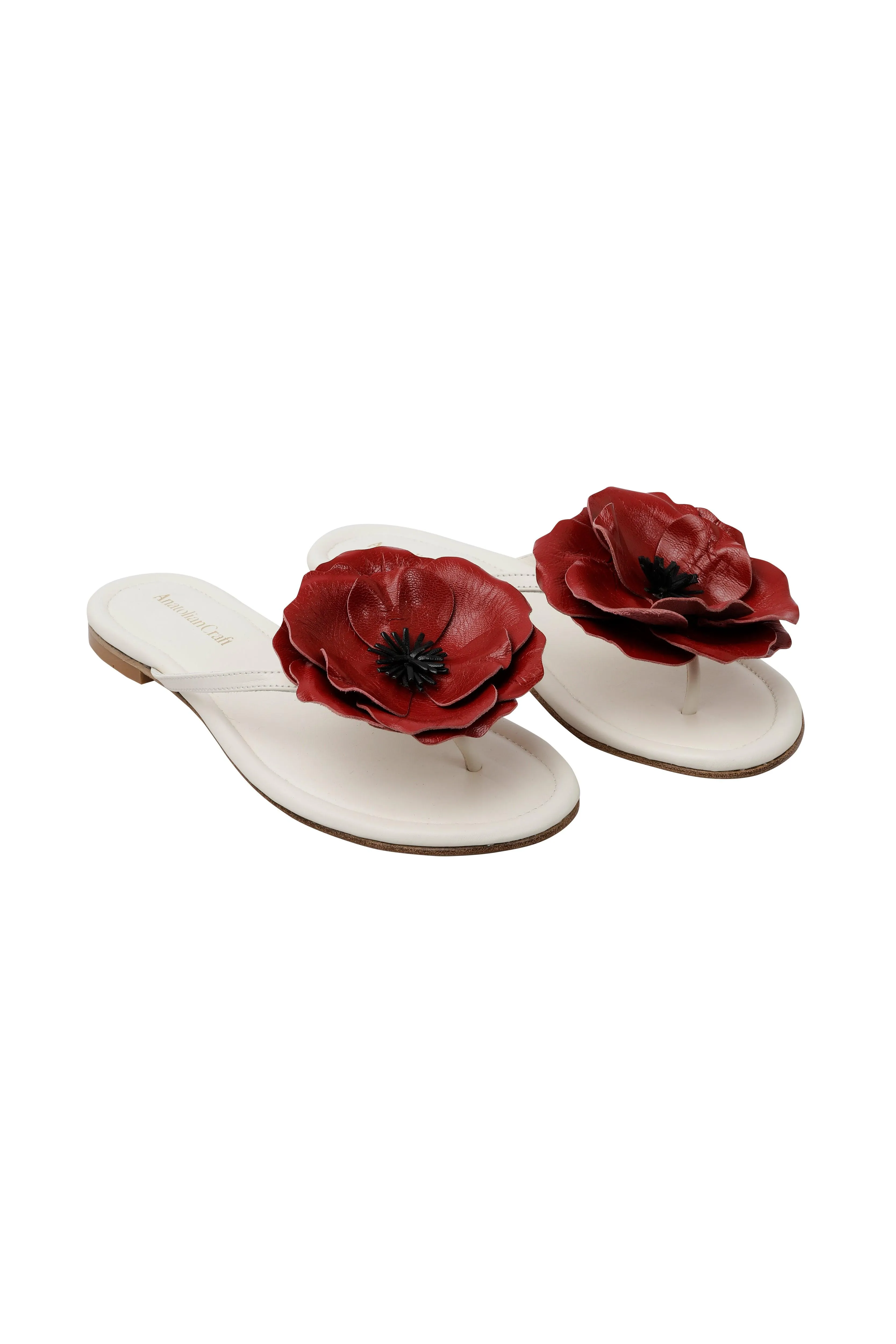Whispering Poppies - Leather Flip Flops