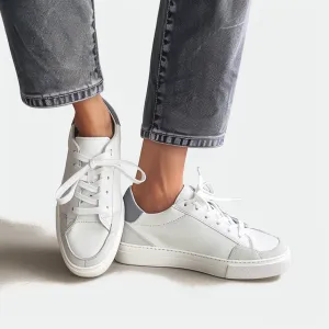 White Leather Froststep Lace Up Sneakers with Grey Highlights - Summer 2024 Collection