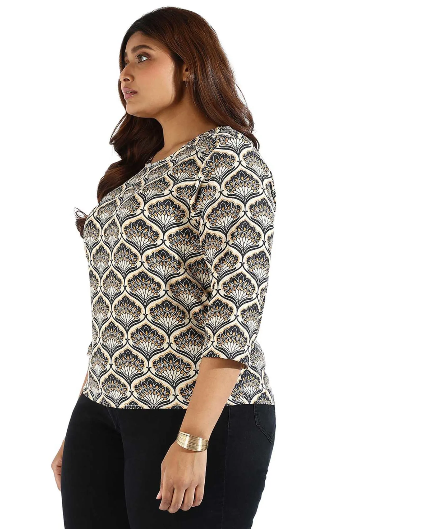 Women Graphic Design Casual Top | Brown