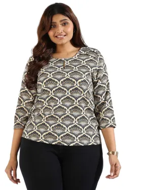Women Graphic Design Casual Top | Brown