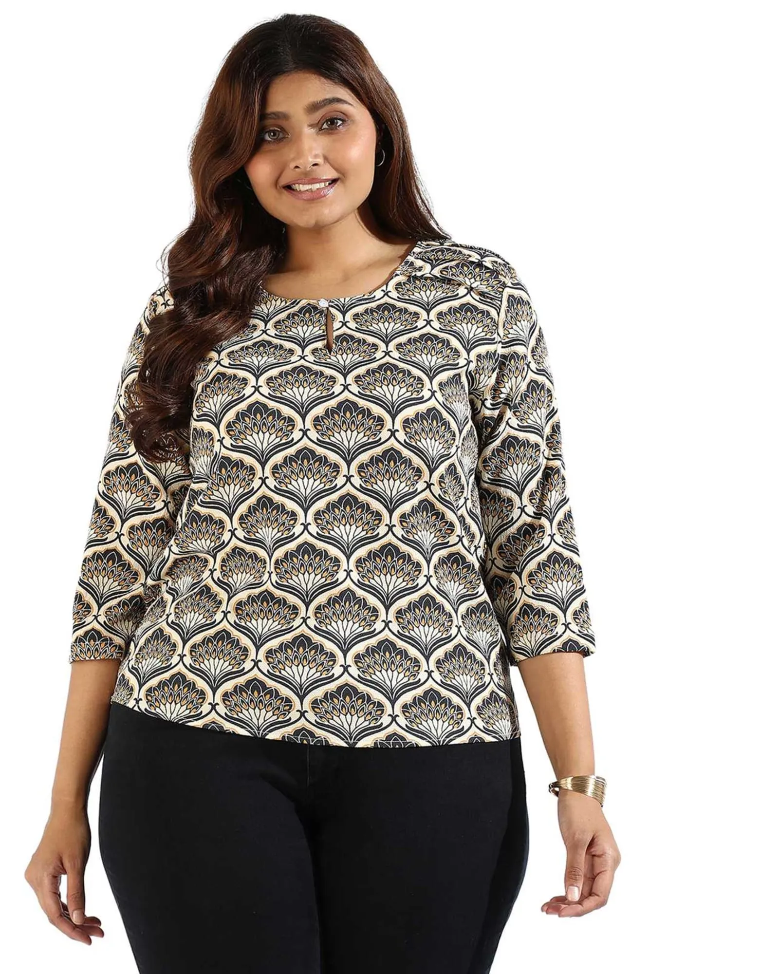 Women Graphic Design Casual Top | Brown
