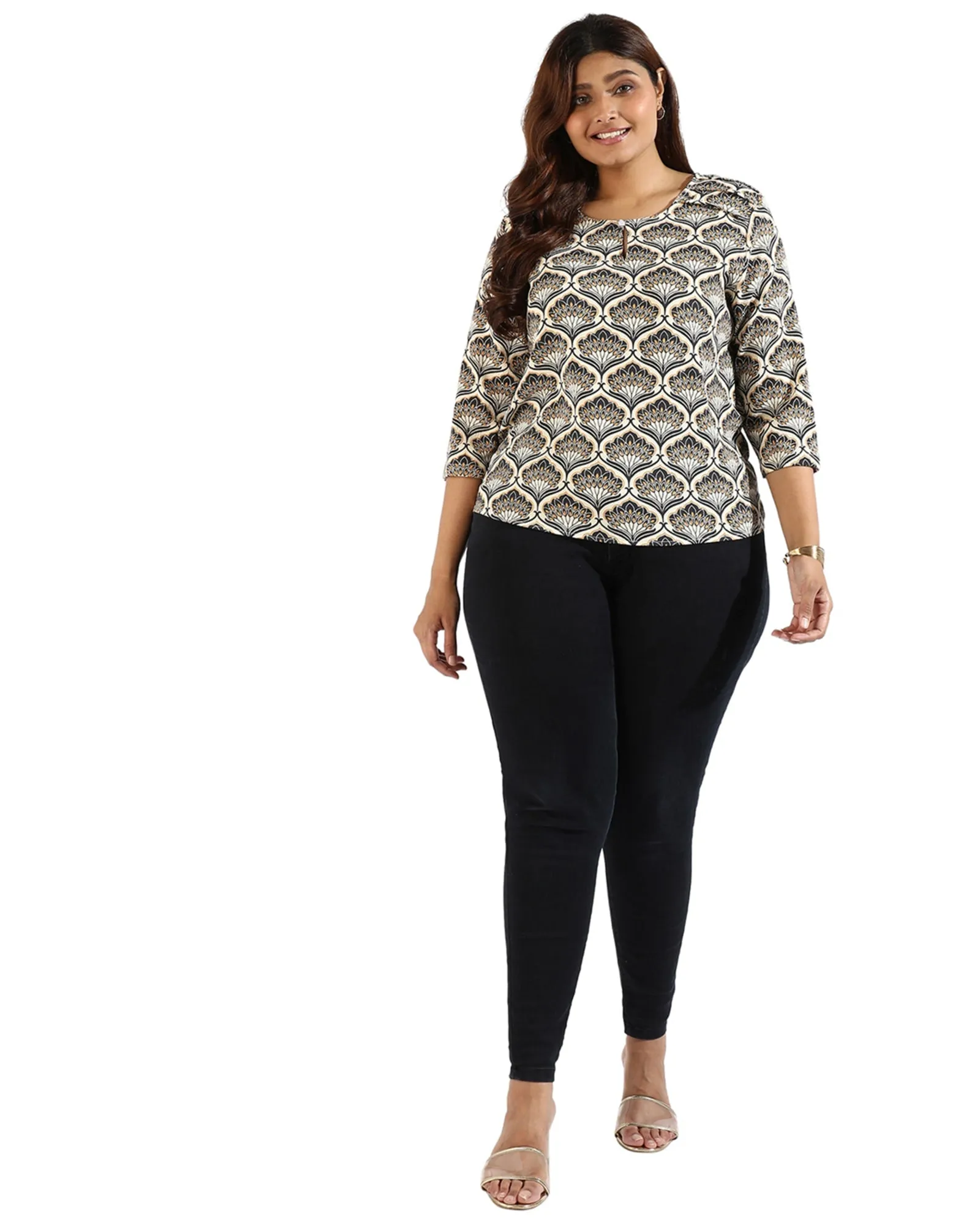 Women Graphic Design Casual Top | Brown