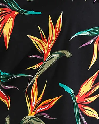 Women Tropical Design Casual Top | Black