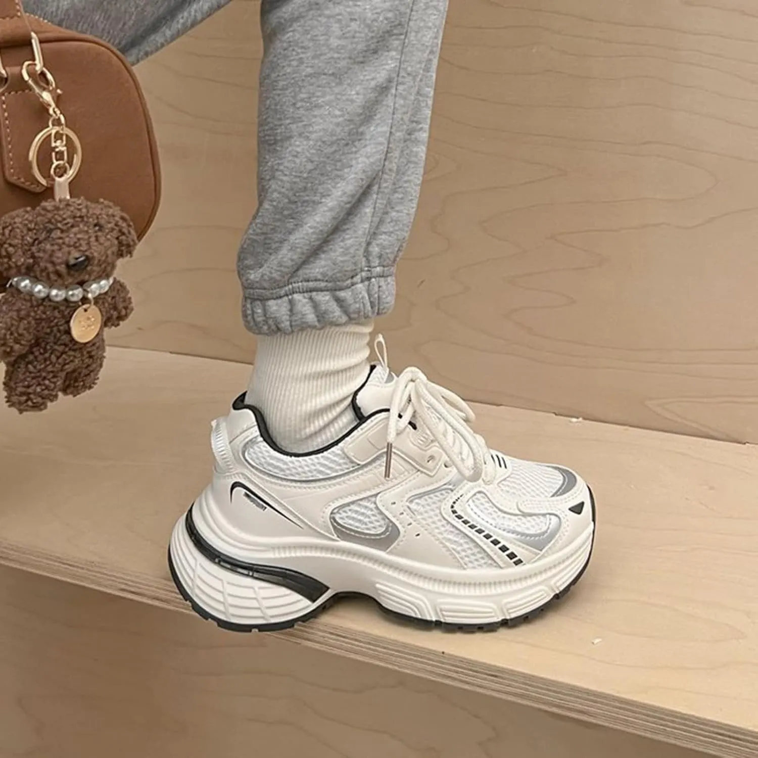 Women's Casual Sneakers - Ultra Soft Chunky Dad Shoes, Breathable Mesh Sneakers with Stylish Lace-up Design for Fashion and Comfort